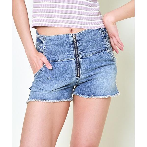 パンツ 「ジップ×ダメージ裾」レディース デニム ショートパンツ ハイウエスト 脚長効果 春夏秋 レ...