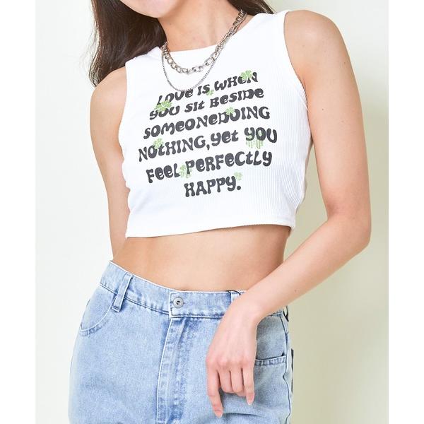 タンクトップ ノースリーブ 「クローバーメッセージ」レディース パット付き タンクトップ ミニ丈 フ...