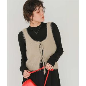 キャミソール 前後2wayリボンデザインシャギーニットビスチェ