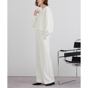 セットアップ Vネックトップス×パンツ/ボンディングセットアップ レディース