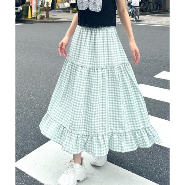 スカート ギンガムチェックティアードスカート