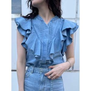 ブラウス シャツ 「Leeコラボ」Vネックフリルタックブラウス レディース