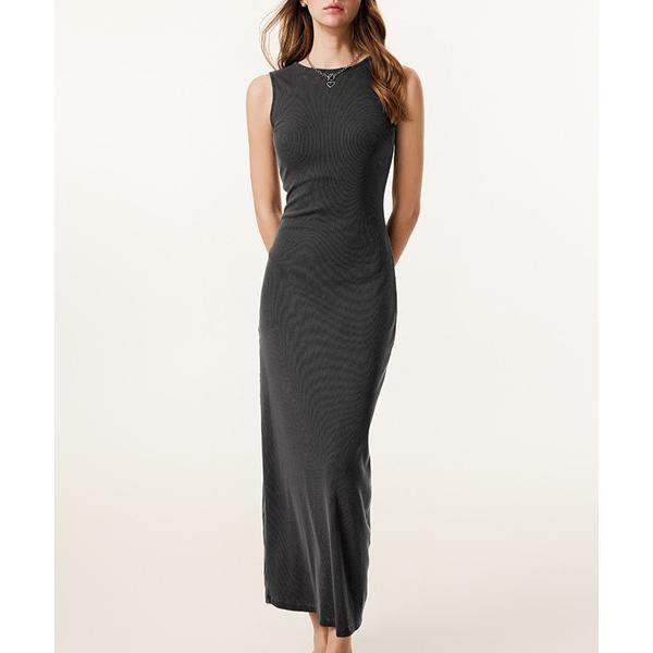 ワンピース sleeveless rib tight long one piece