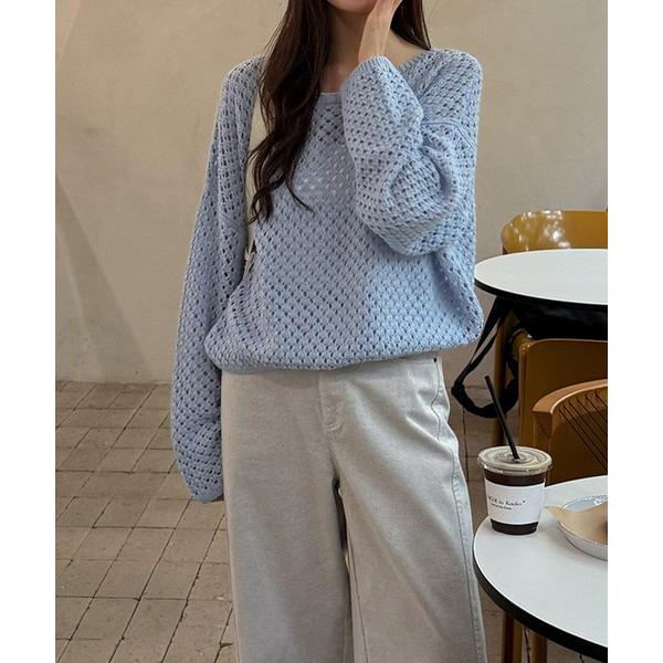 openwork knitting oversize pullover レディース