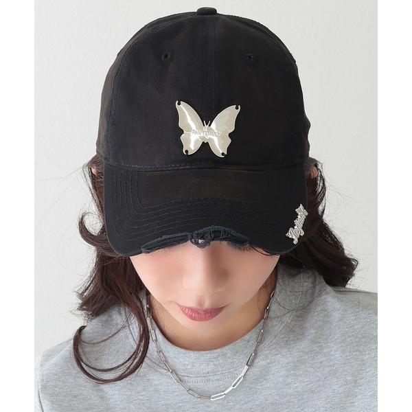 キャップ 帽子 メタリック バタフライ付き サイド ロゴ キャップ レディース