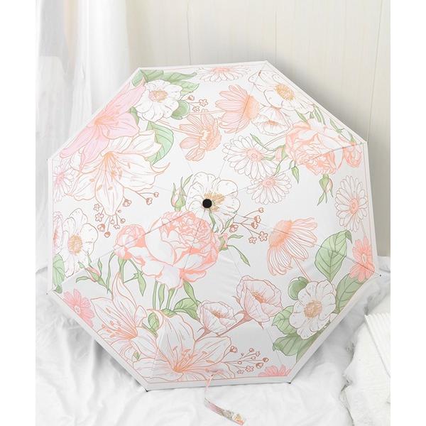 折りたたみ傘 晴雨兼用 ボタニカル柄 メタリック ハンドル　折りたたみ傘 レディース