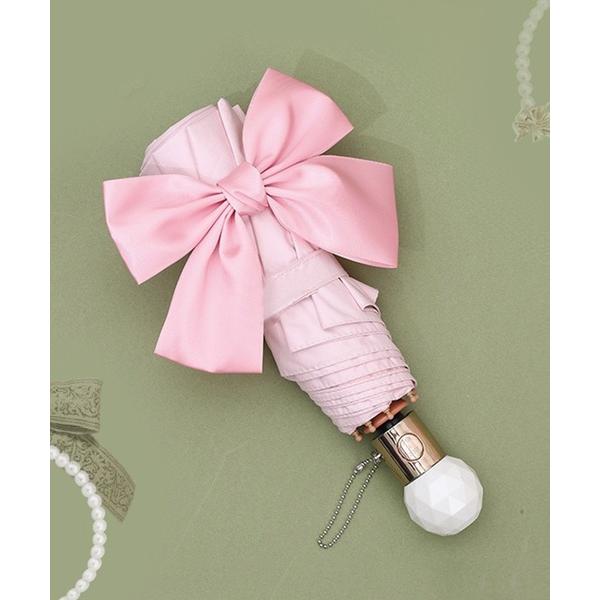 折りたたみ傘 晴雨兼用 グログラン リボン付き ワンタッチ 折りたたみ傘 レディース