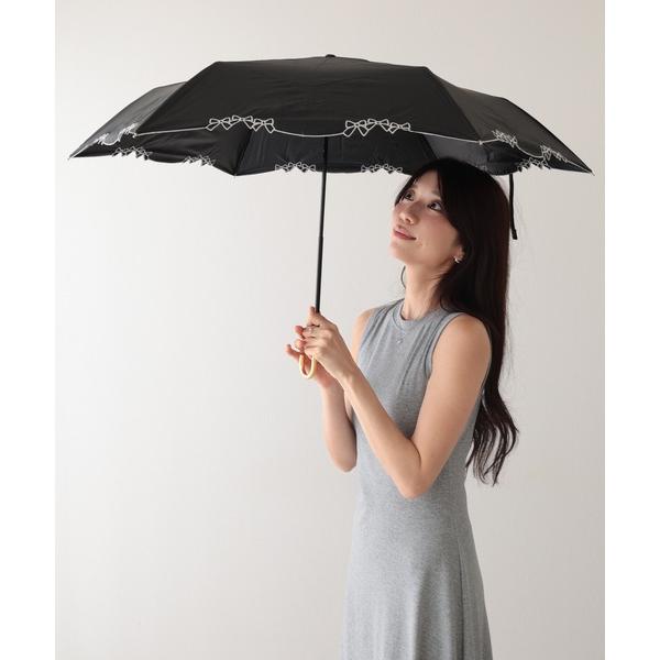 折りたたみ傘 晴雨兼用 配色 リボン フレーム 折りたたみ傘 レディース