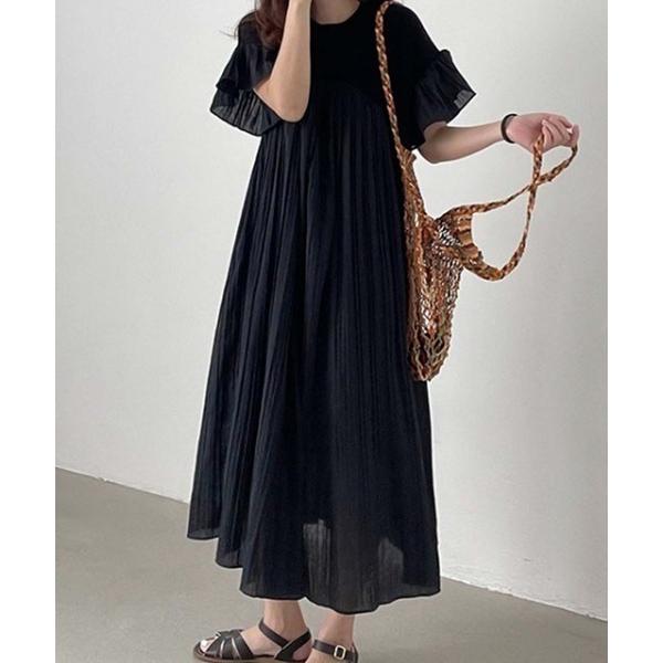 ワンピース プリーツフリル切り替えワンピース