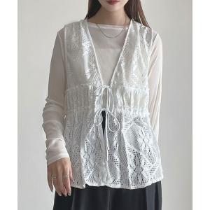 ベスト ジレ リボンフラワーレースベスト レディース