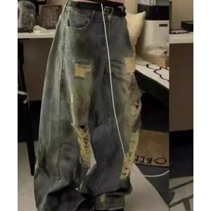 ジーンズ デニム デニムパンツ ダメージ ワイド バギー デニム パンツ レディース メンズ