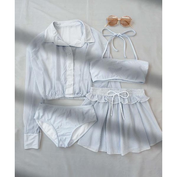 水着 水着 レディース 体型カバー シフォンシャツ セットアップ ビキニ 体型カバー 4点セット  ...