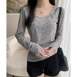 tシャツ ドット柄長袖トップス レディース