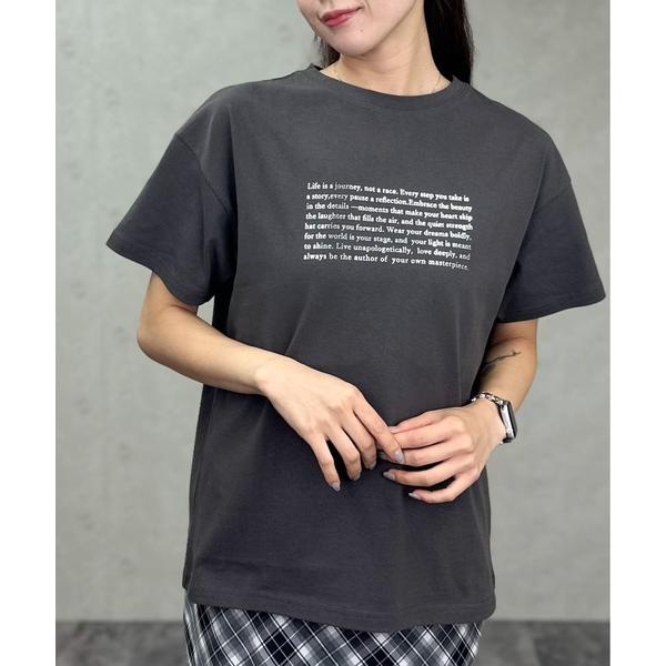 tシャツ 綿100/英字箔プリントＴシャツ レディース