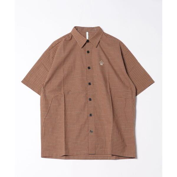 シャツ 半袖 one point embroidery check shirt/ワンポイント 刺繍 ...