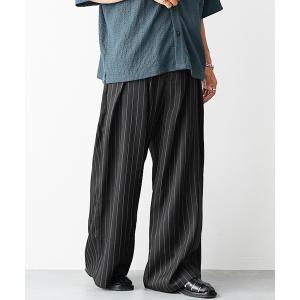 ワイドパンツ スラックス 「MinoriTY」シャドウストライプ ダブルタックバギースラックス メンズ ワイドパンツ 夏服 秋服 メンズ レディース