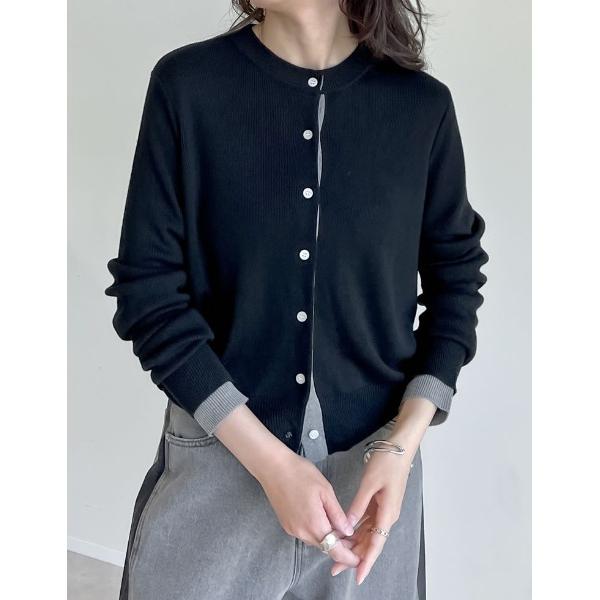 カーディガン 配色レイヤード風涼感ニットカーディガン レディース