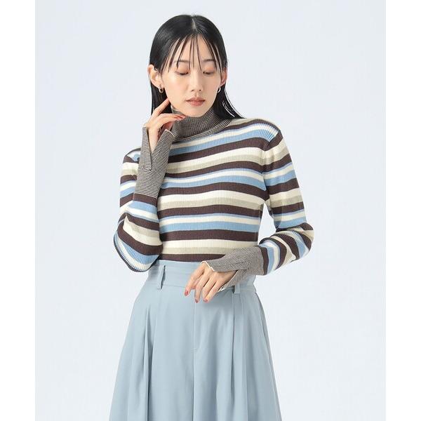ニット セーター マルチ ボーダー タートルニット レディース