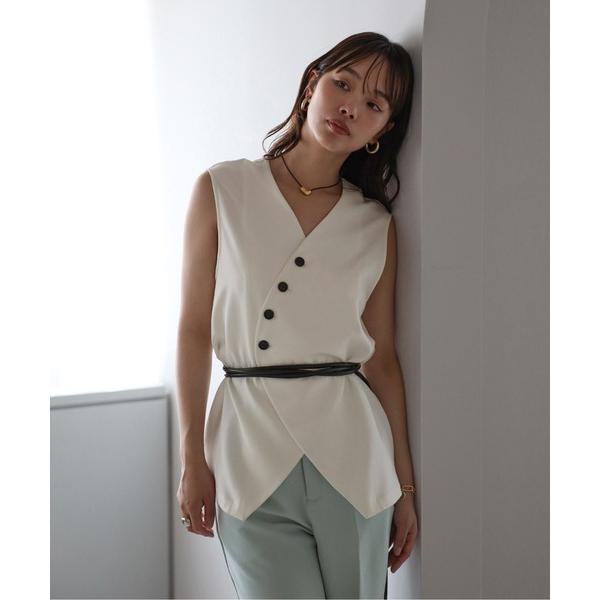 ベスト ジレ 「動画あり」asymmetry vest with belt / ベルト付きアシンメト...