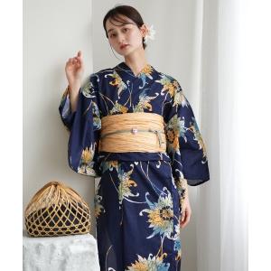 ayame 浴衣 3点セット（浴衣/半幅帯/下駄） ネイビー 紺