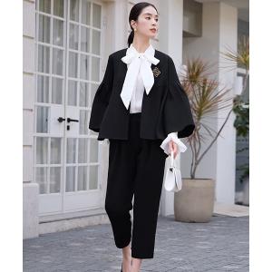 セットアップ スーツセット レディース フレアスリーブ ジャケット テーパードパンツ セットアップ パンツスタイル セレモニースーツ お呼ばれ 結婚式