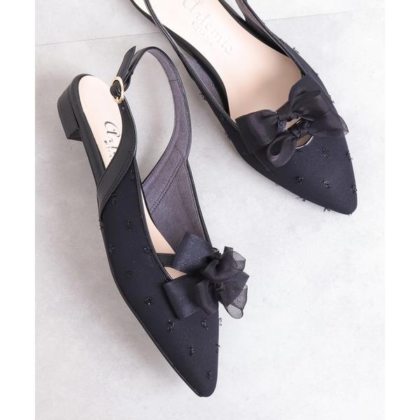 パンプス ダブルリボン　シフォンジョーゼットバックストラップパンプス