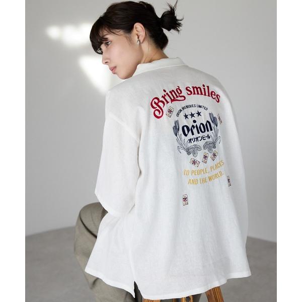 ブラウス シャツ Orion Beer Embroidered Shirt　オリオンビール刺繍半袖開...