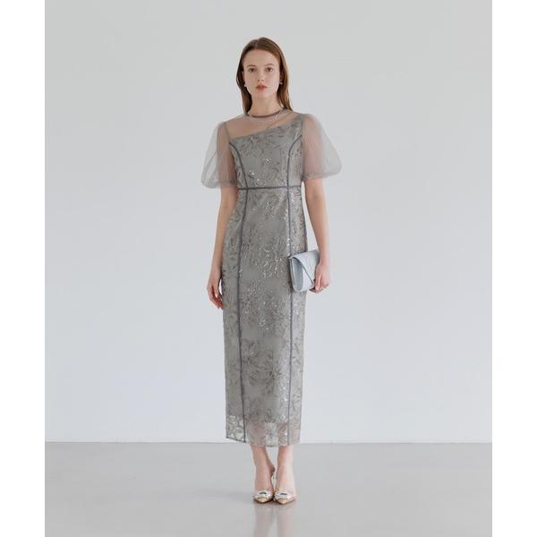 ドレス 「LEJA」アシンメトリーシアーフラワードレスワンピース美脚効果結婚式 パーティードレス 成...