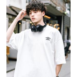tシャツ UMBRO アンブロ 別注コラボ オーバーサイズワンポイントロゴ刺繍クルーネック半袖Tシャツ メンズ レディース