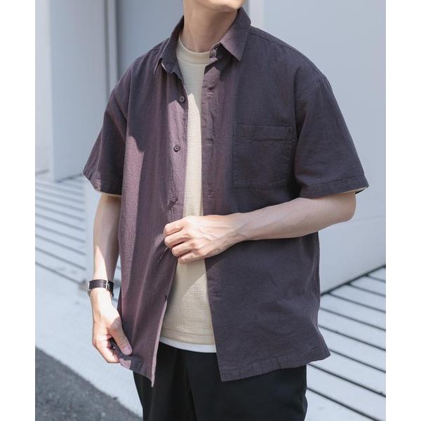 シャツ 「セットアップ対応」天然素材リネンコットンレギュラーカラー半袖シャツ メンズ