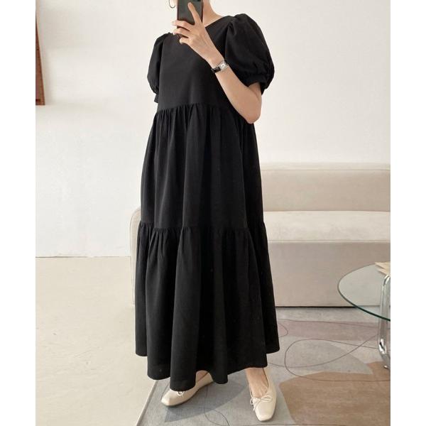 ワンピース ボリューム袖ティアードロングワンピース