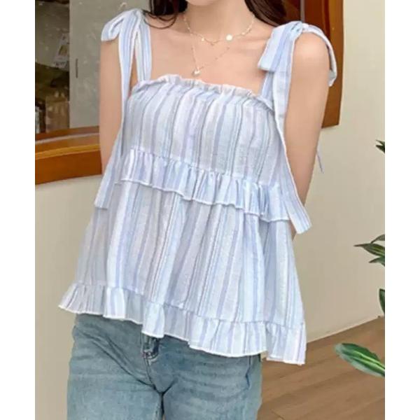 キャミソール ストライプフリルアウトキャミ