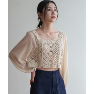 tシャツ crochet lace sleeveless tops /クロシェ レース デザイン