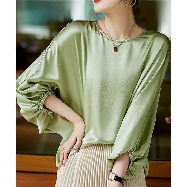 ブラウス シャツ 袖しぼりサテンドルマンスリーブブラウス レディース