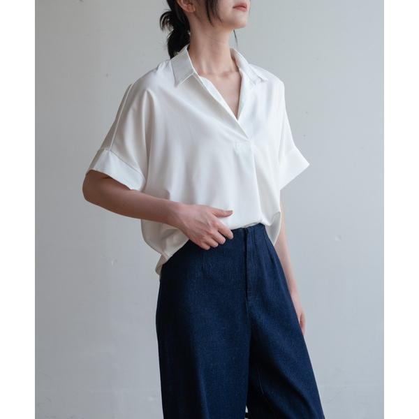 ブラウス シャツ 夏服にピッタリ！Vネックスキッパーフレンチスリーブシャツ レディース