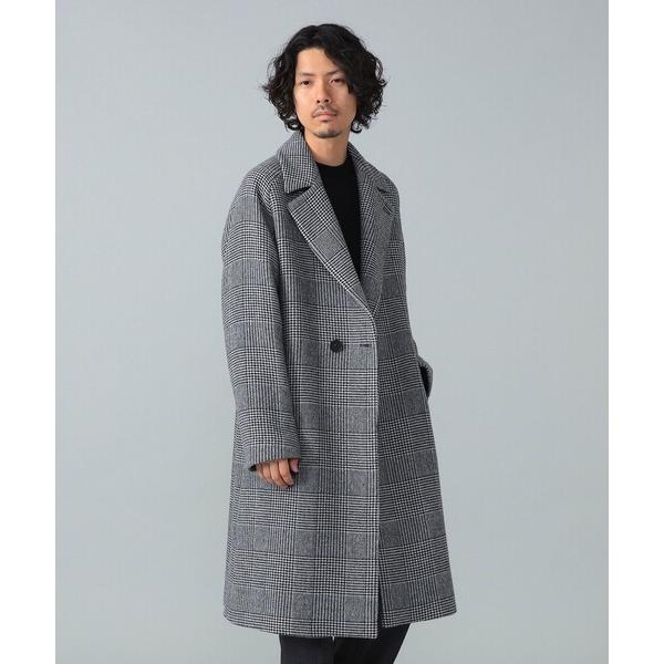コート ジャケット hevo / SURB ウールナイロン グレンチェック ダブルブレスト コート ...