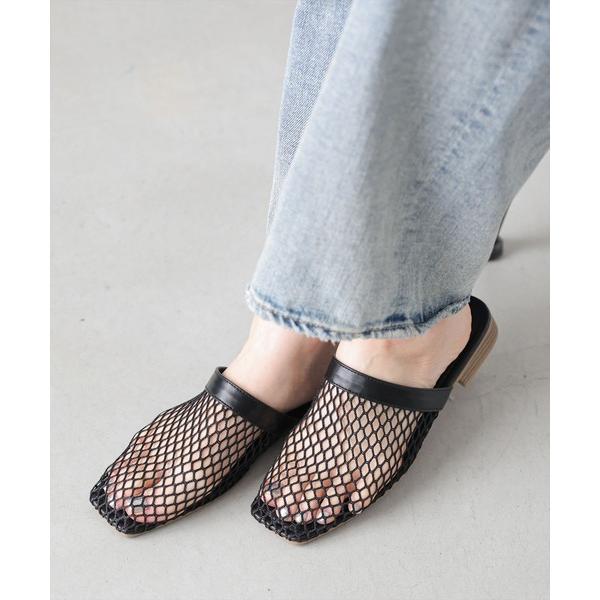 サンダル メッシュ スクエアトゥ ミュールサンダル レディース