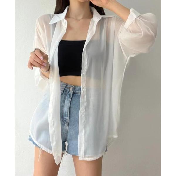 ブラウス シャツ ボリューム袖が華やぐ透け感シアーシャツ レイヤードも楽しめる夏服イージーケア軽やか...