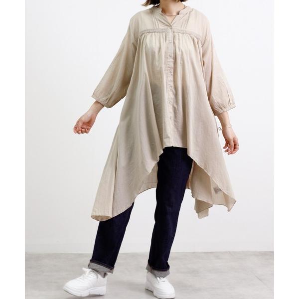 ブラウス シャツ 「Fizz/フィズ」　コットンボイル　ピンタック裾ラウンドブラウス レディース