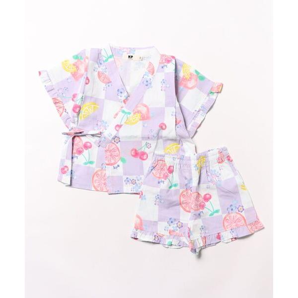 浴衣 市松xフルーツ柄Pt甚平 キッズ 子供 女の子