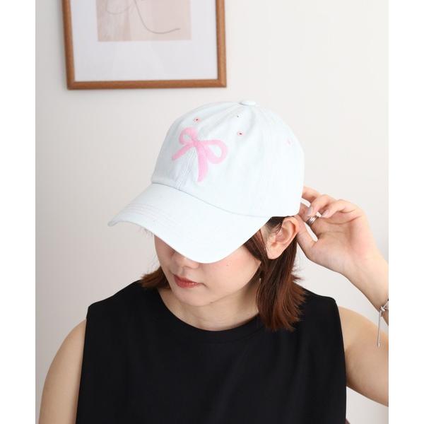 キャップ 帽子 リボン刺繍デニムキャップ レディース