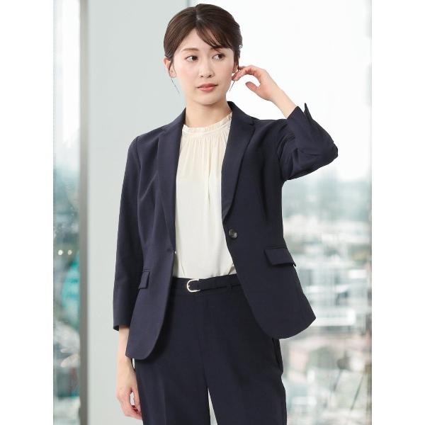 スーツ 「吸水速乾 ストレッチ」m.f.エディトリアルレディース 1釦7分袖ジャケット 紺(セットア...