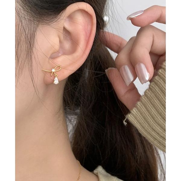 ピアス リボンジルコンピアス レディース