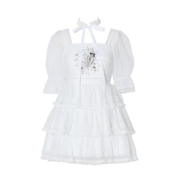 ワンピース Frill choker sheer tiered illustration onepi...