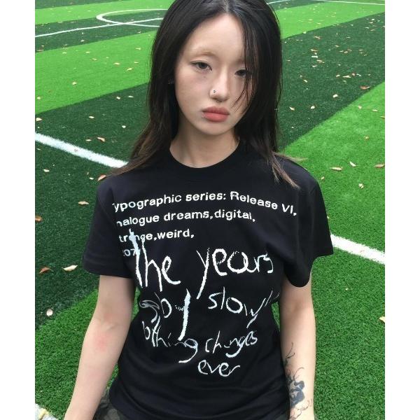 tシャツ ロゴ 手書き プリント 古着風 Tシャツ 韓国ファッション 韓国ストリート ストリートファ...