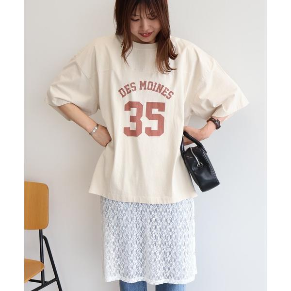 tシャツ ピグメント加工フットボールTシャツ レディース