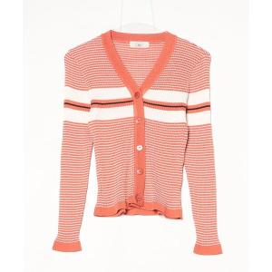 「KARL LAGERFELD」 ボーダー柄ニットカーディガン 38 オレンジ レディース