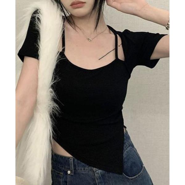 tシャツ ホルター スクエア ネック 半袖 デザイン Tシャツ レディース