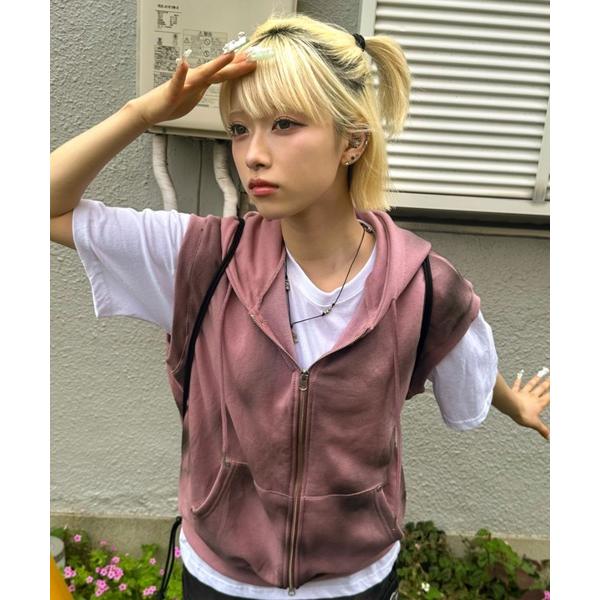 パーカー A'GEM/9 × .kom 「A'gem/エージェム」 スプレーノースリーブパーカー メ...