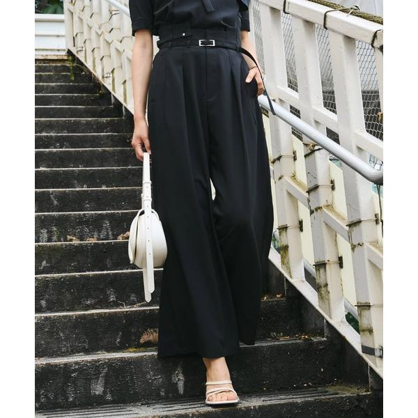 スラックス パンツ 「完売間近！」ACETATEベルトワイドパンツ｜細見え/ウォッシャブル/セットア...